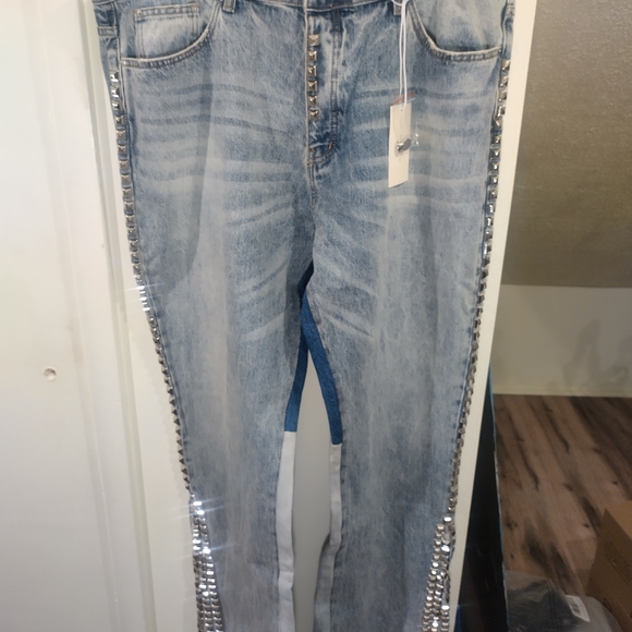 MNML Other - MNML LA B572 Studded Flare Denim Jeans Men's Size 42 Blue Relaxed B-Fit